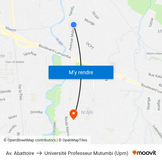 Av. Abattoire to Université Professeur Mutumbi (Upm) map