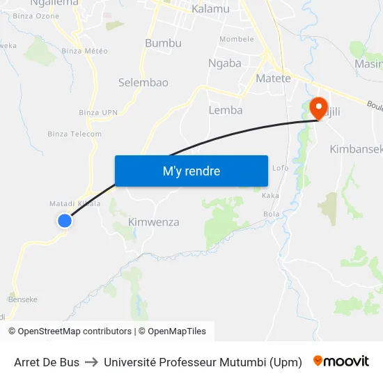 Arret De Bus to Université Professeur Mutumbi (Upm) map