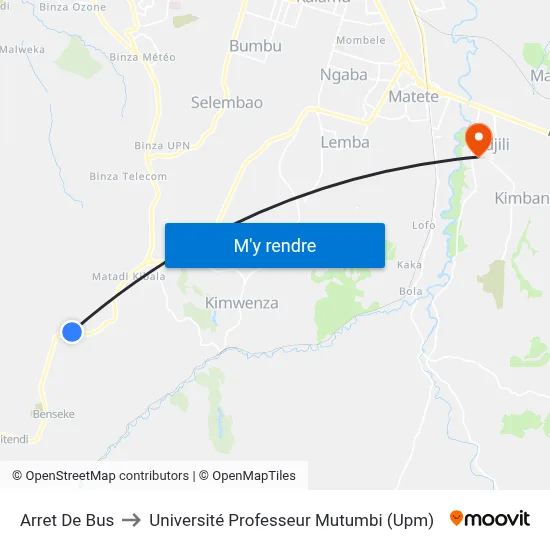 Arret De Bus to Université Professeur Mutumbi (Upm) map