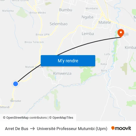 Arret De Bus to Université Professeur Mutumbi (Upm) map