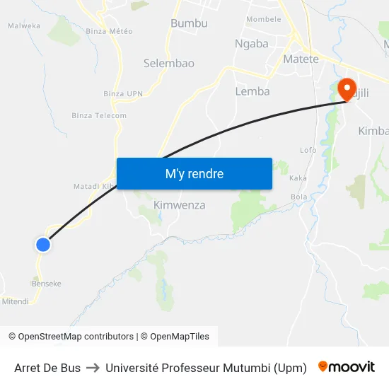 Arret De Bus to Université Professeur Mutumbi (Upm) map
