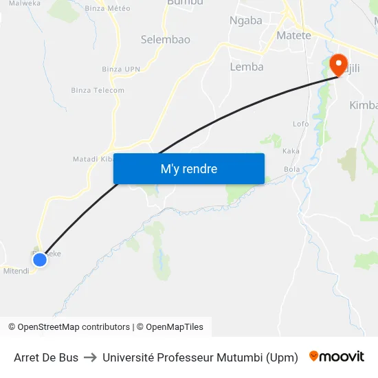 Arret De Bus to Université Professeur Mutumbi (Upm) map