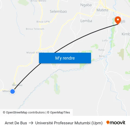Arret De Bus to Université Professeur Mutumbi (Upm) map