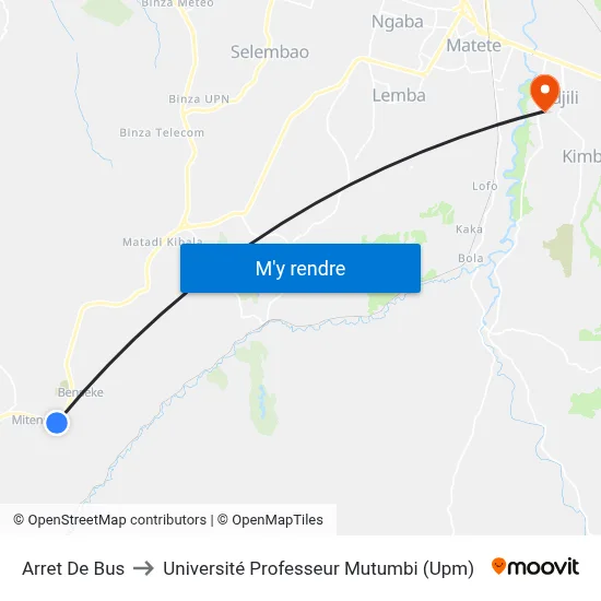 Arret De Bus to Université Professeur Mutumbi (Upm) map