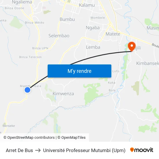 Arret De Bus to Université Professeur Mutumbi (Upm) map