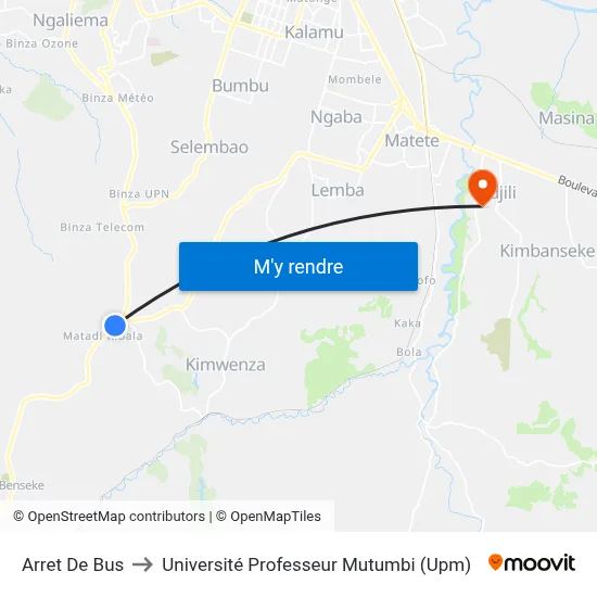 Arret De Bus to Université Professeur Mutumbi (Upm) map