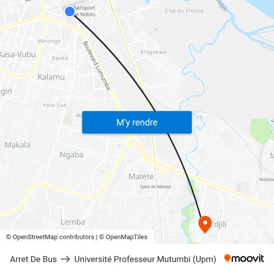 Arret De Bus to Université Professeur Mutumbi (Upm) map
