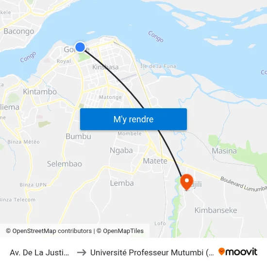 Av. De La Justice, 3 to Université Professeur Mutumbi (Upm) map
