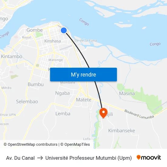 Av. Du Canal to Université Professeur Mutumbi (Upm) map