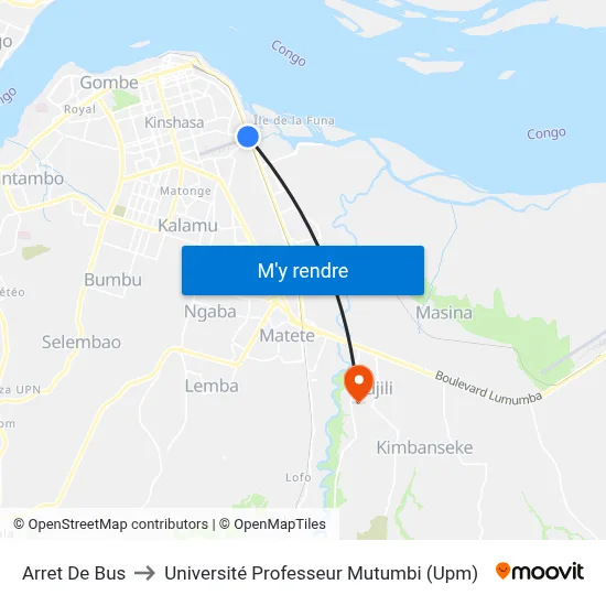 Arret De Bus to Université Professeur Mutumbi (Upm) map