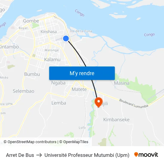 Arret De Bus to Université Professeur Mutumbi (Upm) map