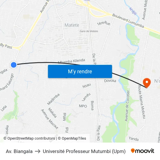 Av. Biangala to Université Professeur Mutumbi (Upm) map