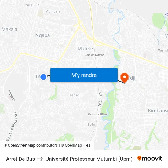 Arret De Bus to Université Professeur Mutumbi (Upm) map