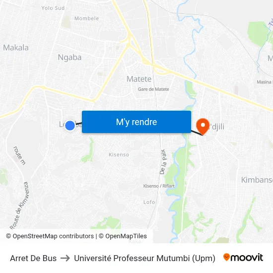 Arret De Bus to Université Professeur Mutumbi (Upm) map