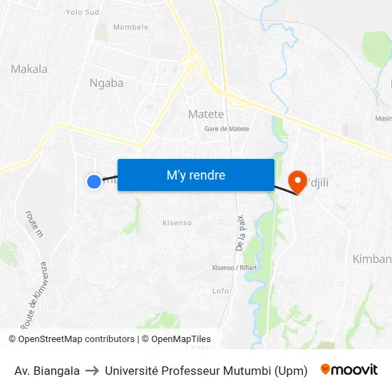 Av. Biangala to Université Professeur Mutumbi (Upm) map