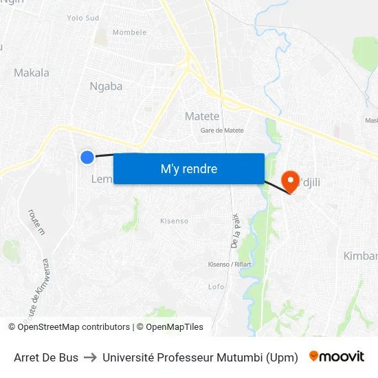 Arret De Bus to Université Professeur Mutumbi (Upm) map