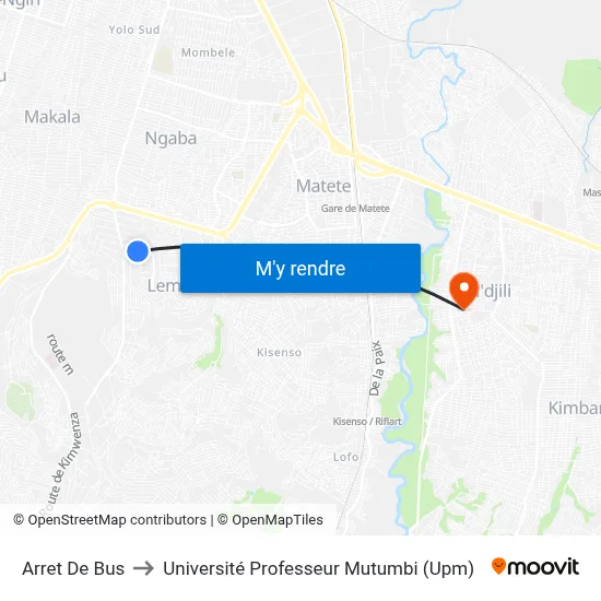 Arret De Bus to Université Professeur Mutumbi (Upm) map