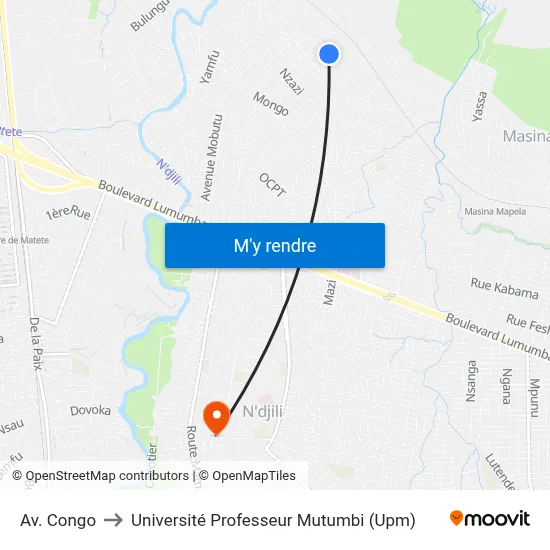 Av. Congo to Université Professeur Mutumbi (Upm) map