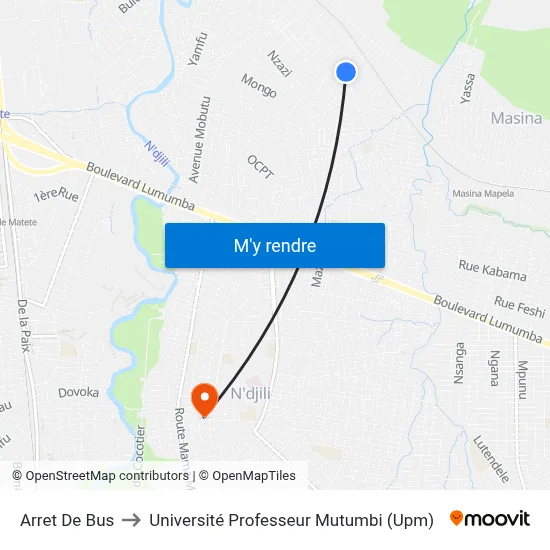 Arret De Bus to Université Professeur Mutumbi (Upm) map