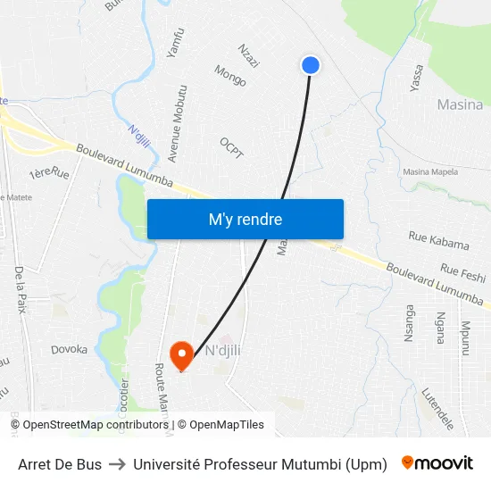 Arret De Bus to Université Professeur Mutumbi (Upm) map
