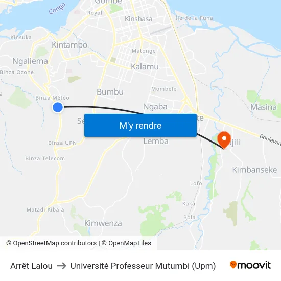 Arrêt Lalou to Université Professeur Mutumbi (Upm) map