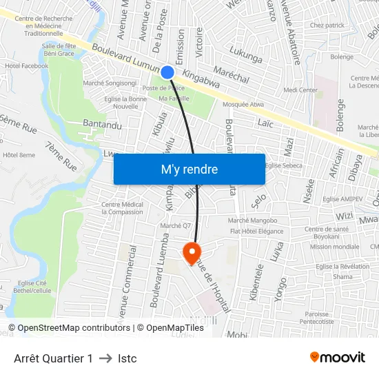 Arrêt Quartier 1 to Istc map