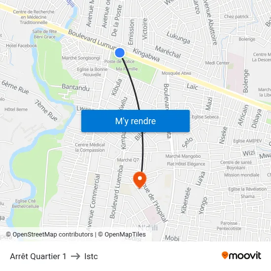 Arrêt Quartier 1 to Istc map