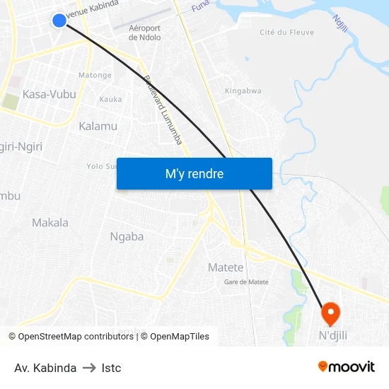 Av. Kabinda to Istc map