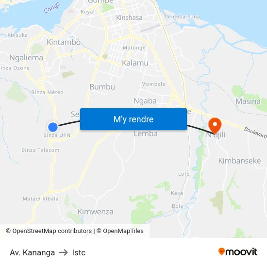 Av. Kananga to Istc map
