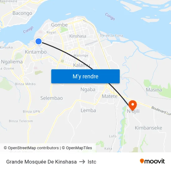 Grande Mosquée De Kinshasa to Istc map