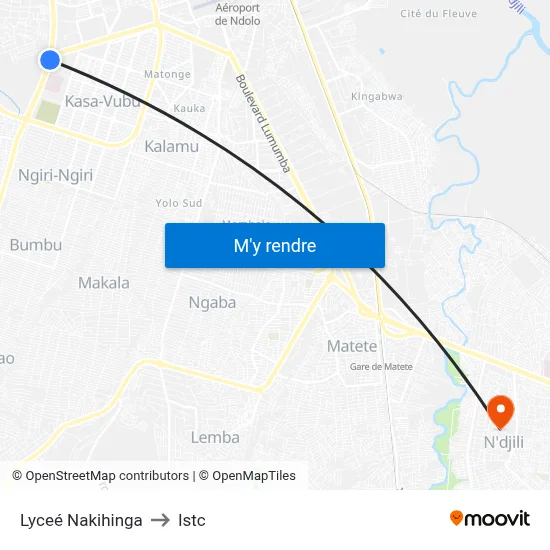Lyceé Nakihinga to Istc map