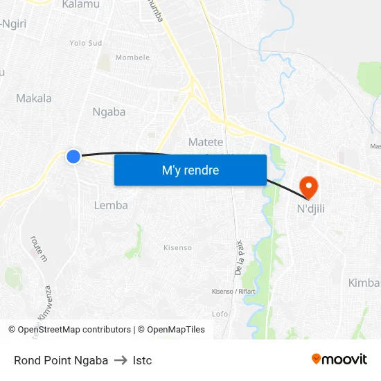 Rond Point Ngaba to Istc map