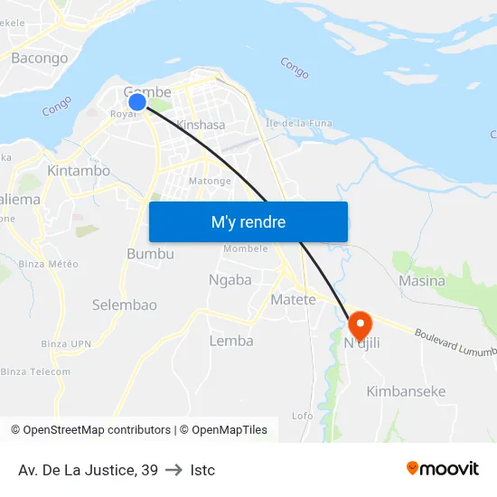 Av. De La Justice, 39 to Istc map