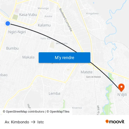 Av. Kimbondo to Istc map