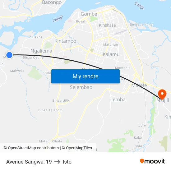 Avenue Sangwa, 19 to Istc map
