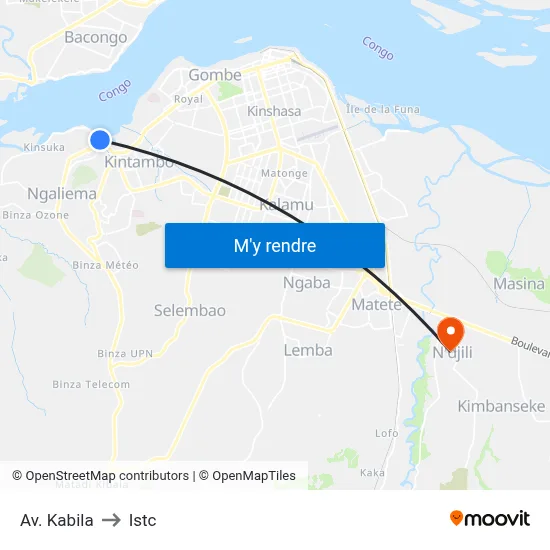 Av. Kabila to Istc map