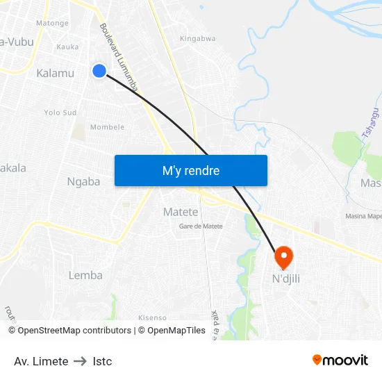 Av. Limete to Istc map