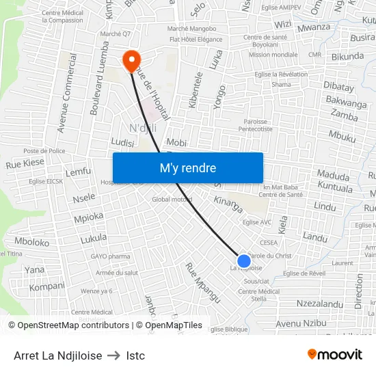 Arret La Ndjiloise to Istc map