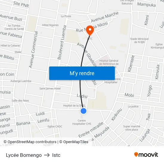 Lycée Bomengo to Istc map