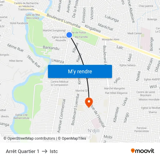 Arrêt Quartier 1 to Istc map