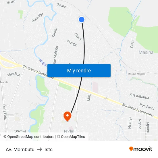Av. Mombutu to Istc map