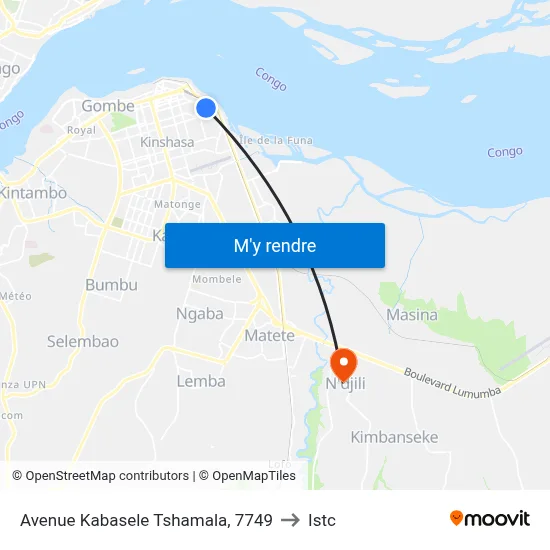 Avenue Kabasele Tshamala, 7749 to Istc map