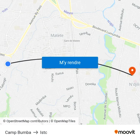 Camp Bumba to Istc map