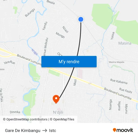 Gare De Kimbangu to Istc map