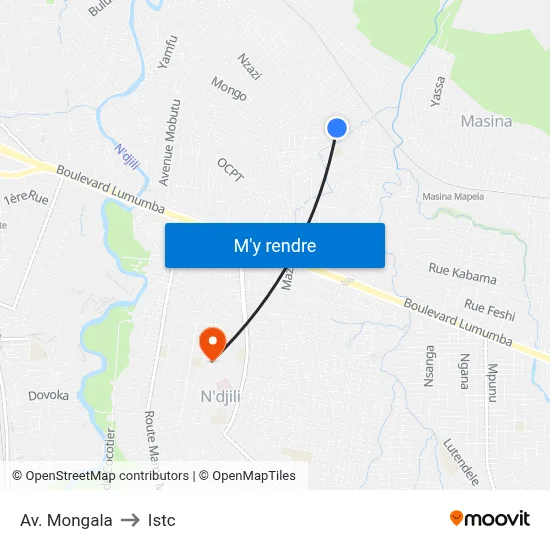 Av. Mongala to Istc map