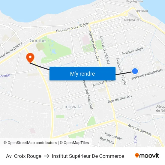 Av. Croix Rouge to Institut Supérieur De Commerce map