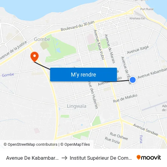 Avenue De Kabambare, 53 to Institut Supérieur De Commerce map