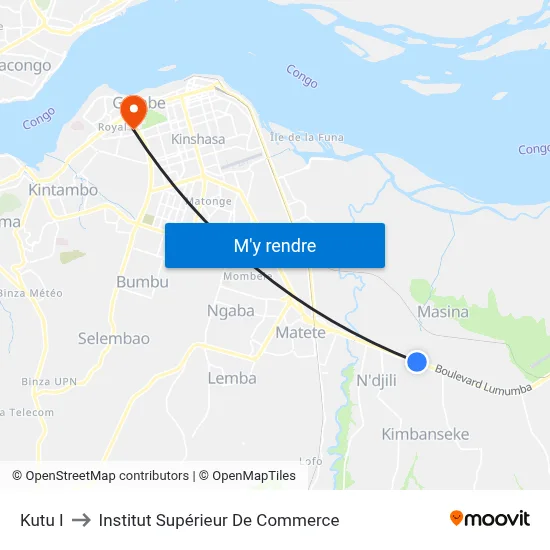 Kutu I to Institut Supérieur De Commerce map