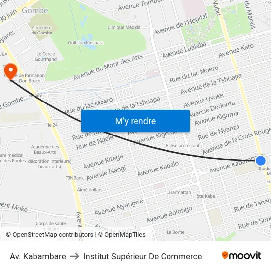 Av. Kabambare to Institut Supérieur De Commerce map