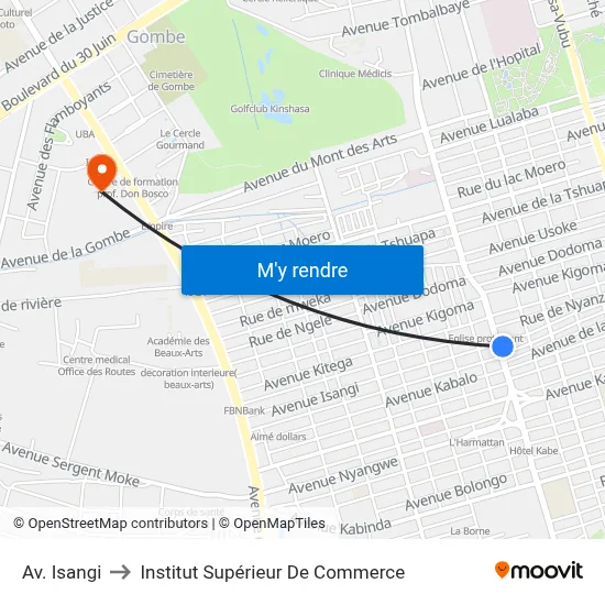 Av. Isangi to Institut Supérieur De Commerce map
